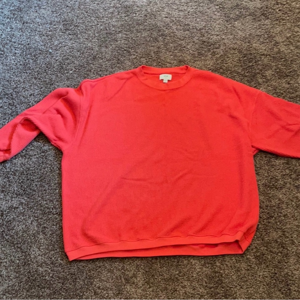 aerie Womens  Crewneck Sweater - Bright Coral Knit